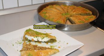 Bir Tepside iki Cesit Baklava Tarifi – baklavalik yufkadan citir Havuc Dilimi Baklavasi